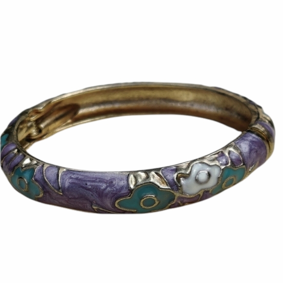 Vintage Jewelry - Vintage enameled flower Clamper bracelet